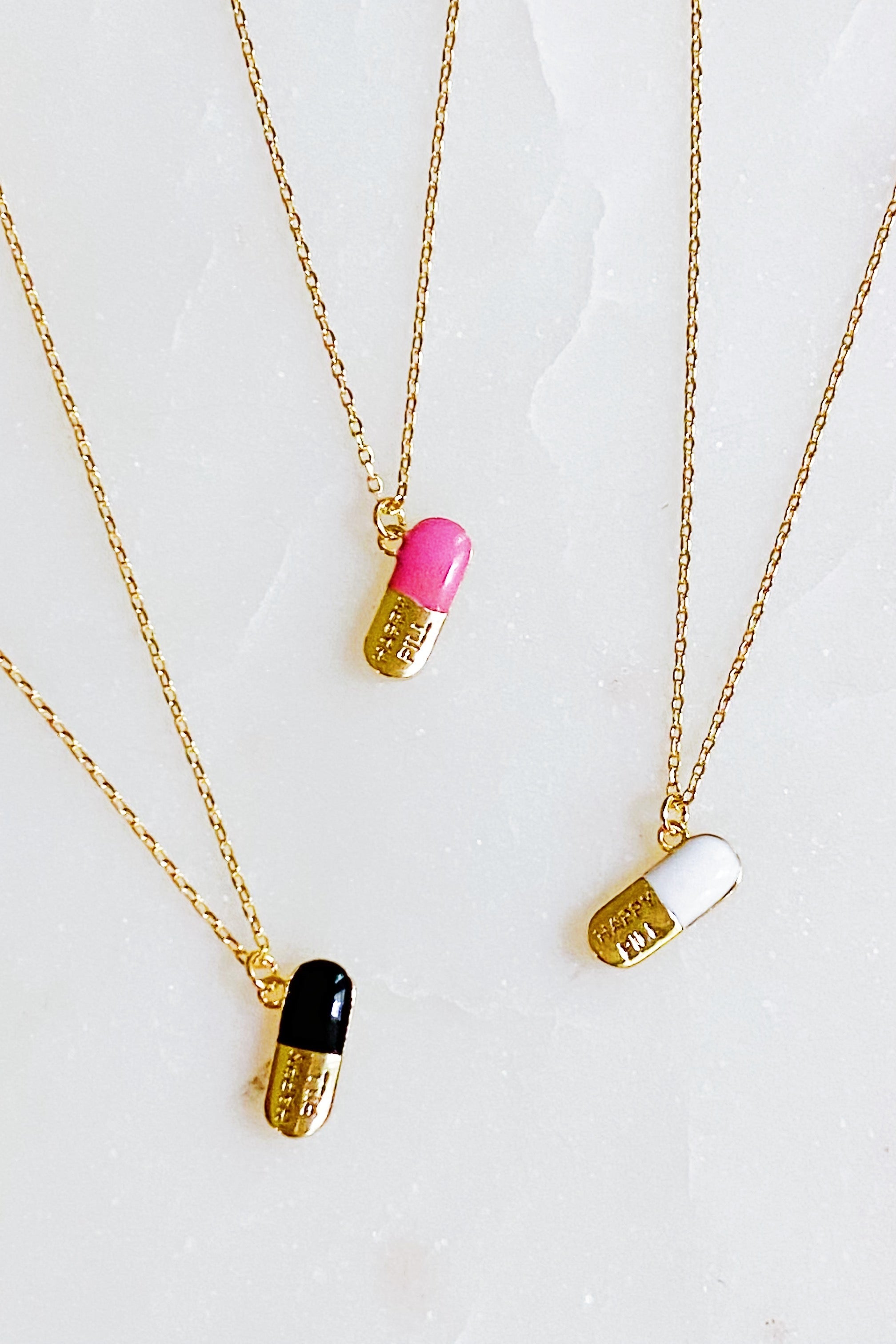 Happy Pill Pendant Necklace