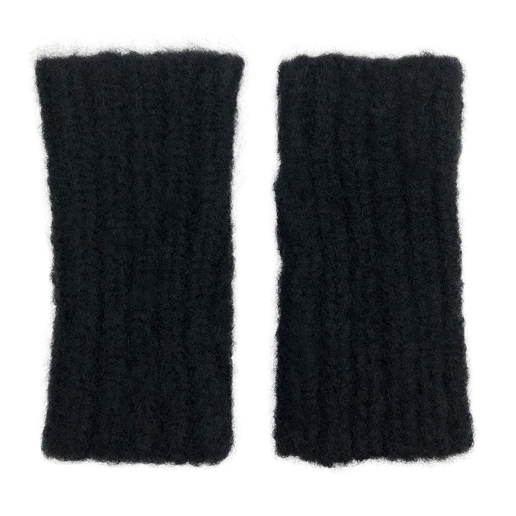 black ribbed alpaca fingerless gloves