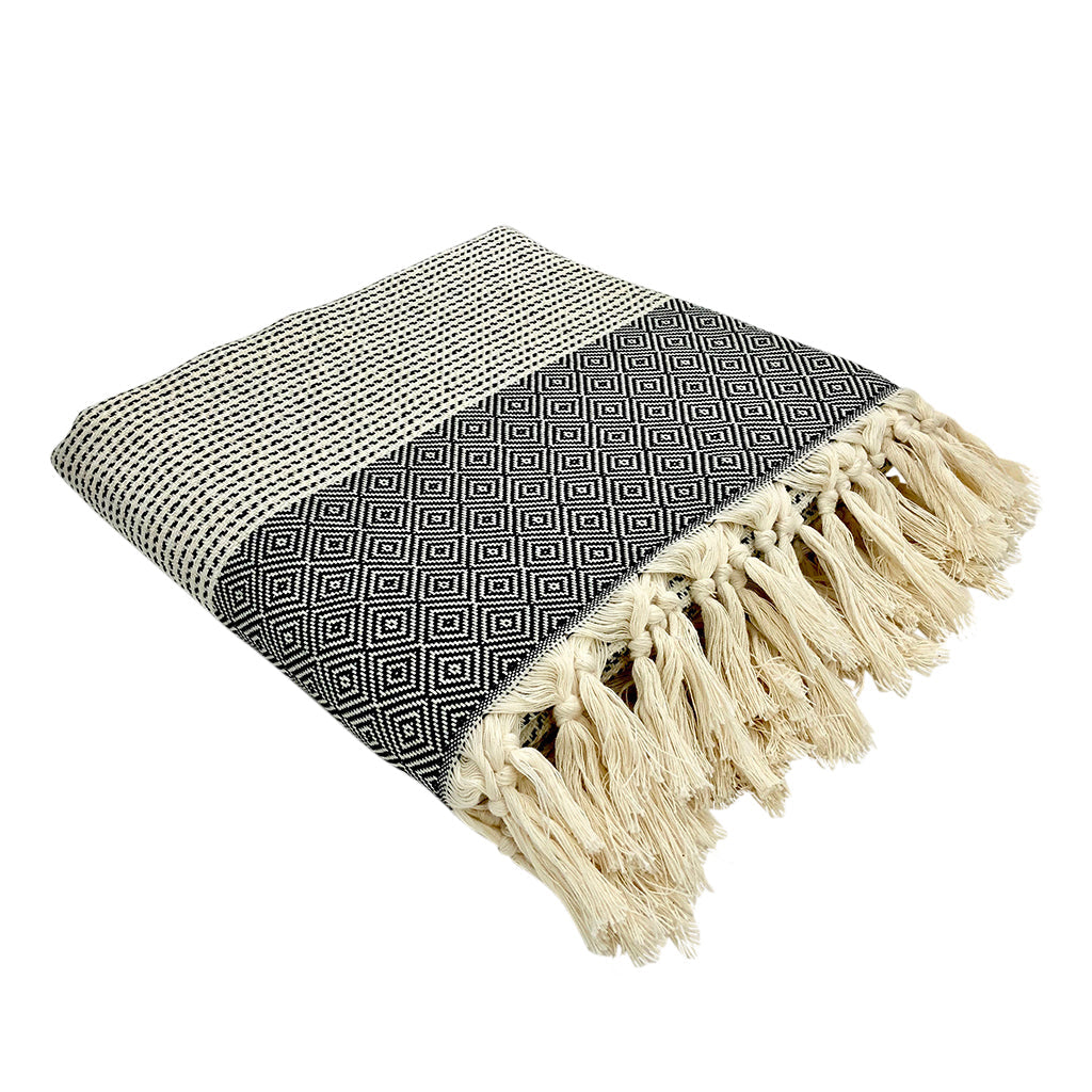 black and white diamond patterned turkish throw