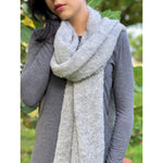 Load image into Gallery viewer, fair trade gray ultra plush alpaca scarf shown on model
