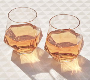 Diamond shaped crystal glass - set of 2